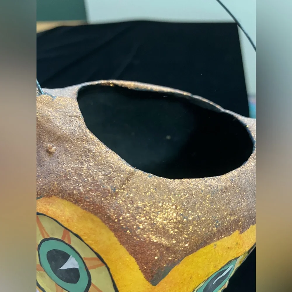 Vintage Inspired Halloween PaperOwl Bucket w/Handle 5”Handpainted with Glitter - Picture 5 of 10